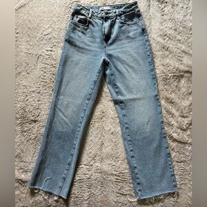 Zara Blue Straight Leg Jeans with Vintage Distressing
